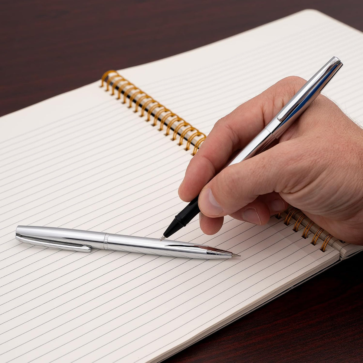 Dayspring Pens Richmond Personalized Rollerball Pen & Pencil Set in Chrome