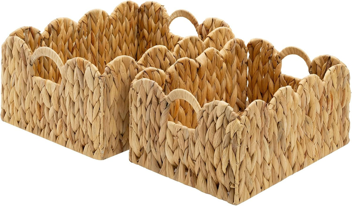 GRANNY SAYS Wicker Storage Basket for Shelves, Scalloped Baskets for Pantry