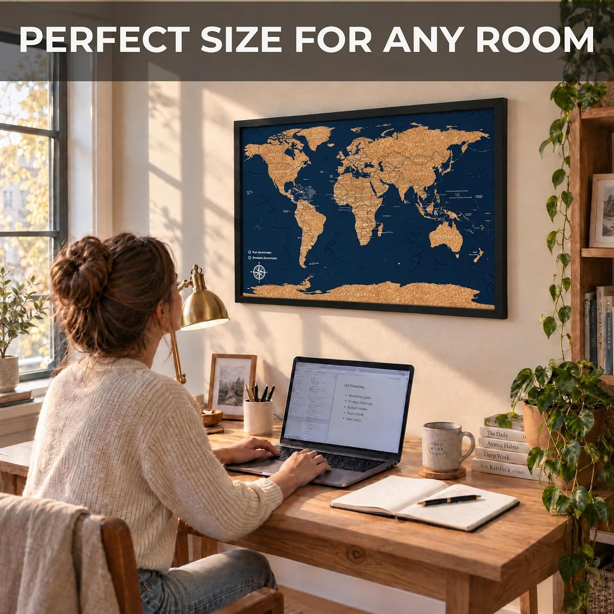 Large Push Pin World Travel Map – 30" x 20" Framed Cork Board Wall ...