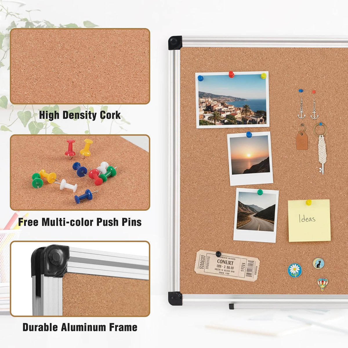 White Board and Cork Board Combo 36" x 24" Aluminum Frame