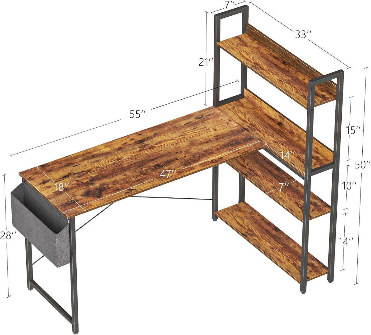 Treesland 55 Inch Computer Desk with Storage Shelves, L Shaped Desk with Stor...