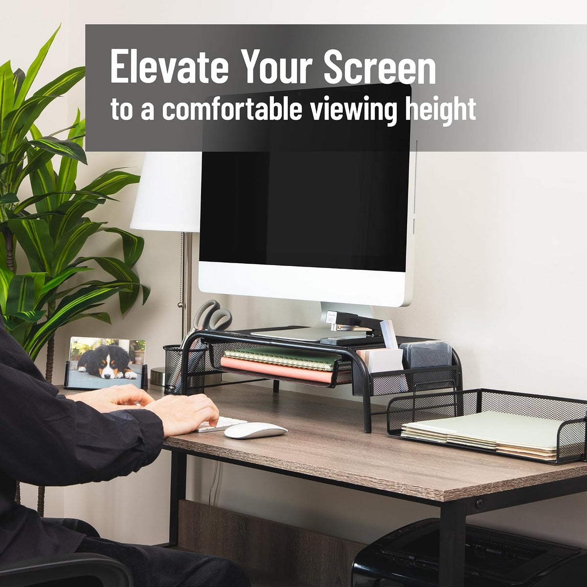 Mind Reader Monitor Stand, Ventilated Laptop Riser, Paper Tray, Office, Metal...