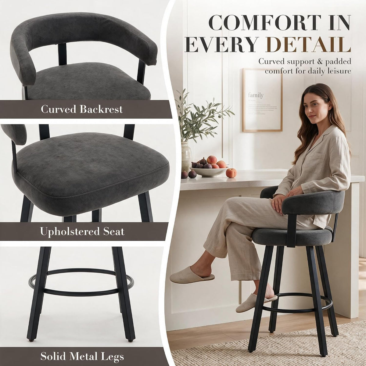Shunzhi Modern Counter Height Bar Stools Set of 4 PU Leather Barstools with B...