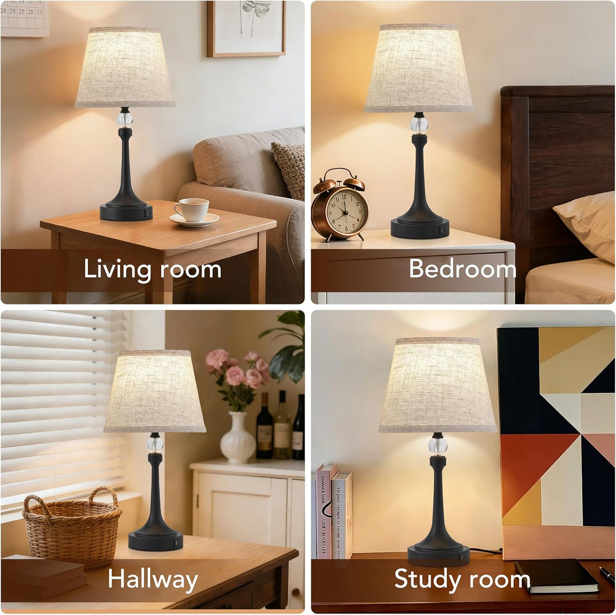 Touch Black Table Lamp Set of 2 with USB C+A Ports, Desk Lamp-19.7''