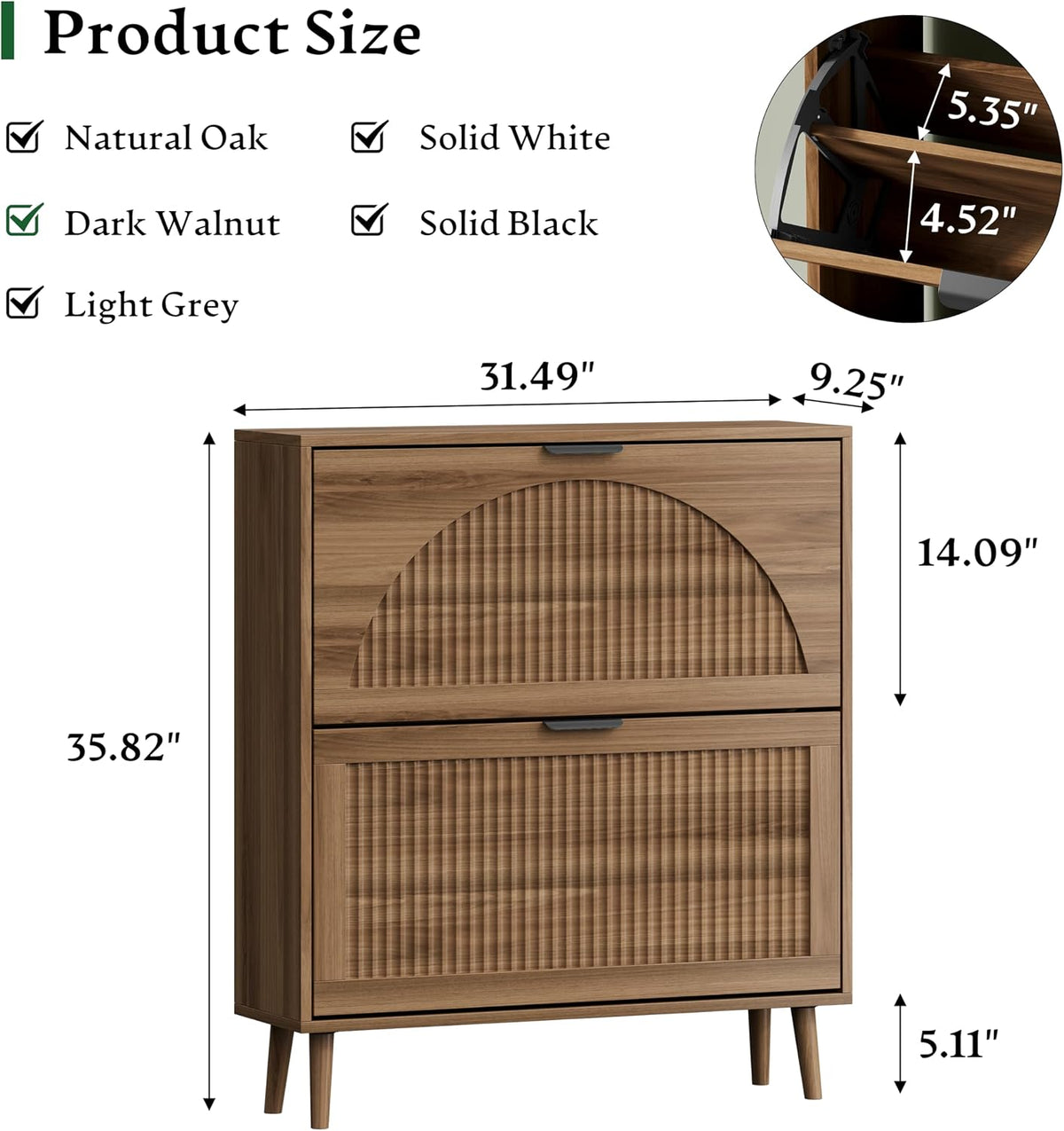 Xixini Shoe Storage Cabinet with 2 Flip Drawers, 36" Tall Narrow Wood Fl...