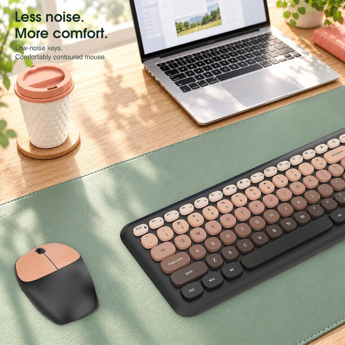 Wireless Keyboard and Mouse Combo, Colorful Ergonomic Full Size Retro Low-Noi...