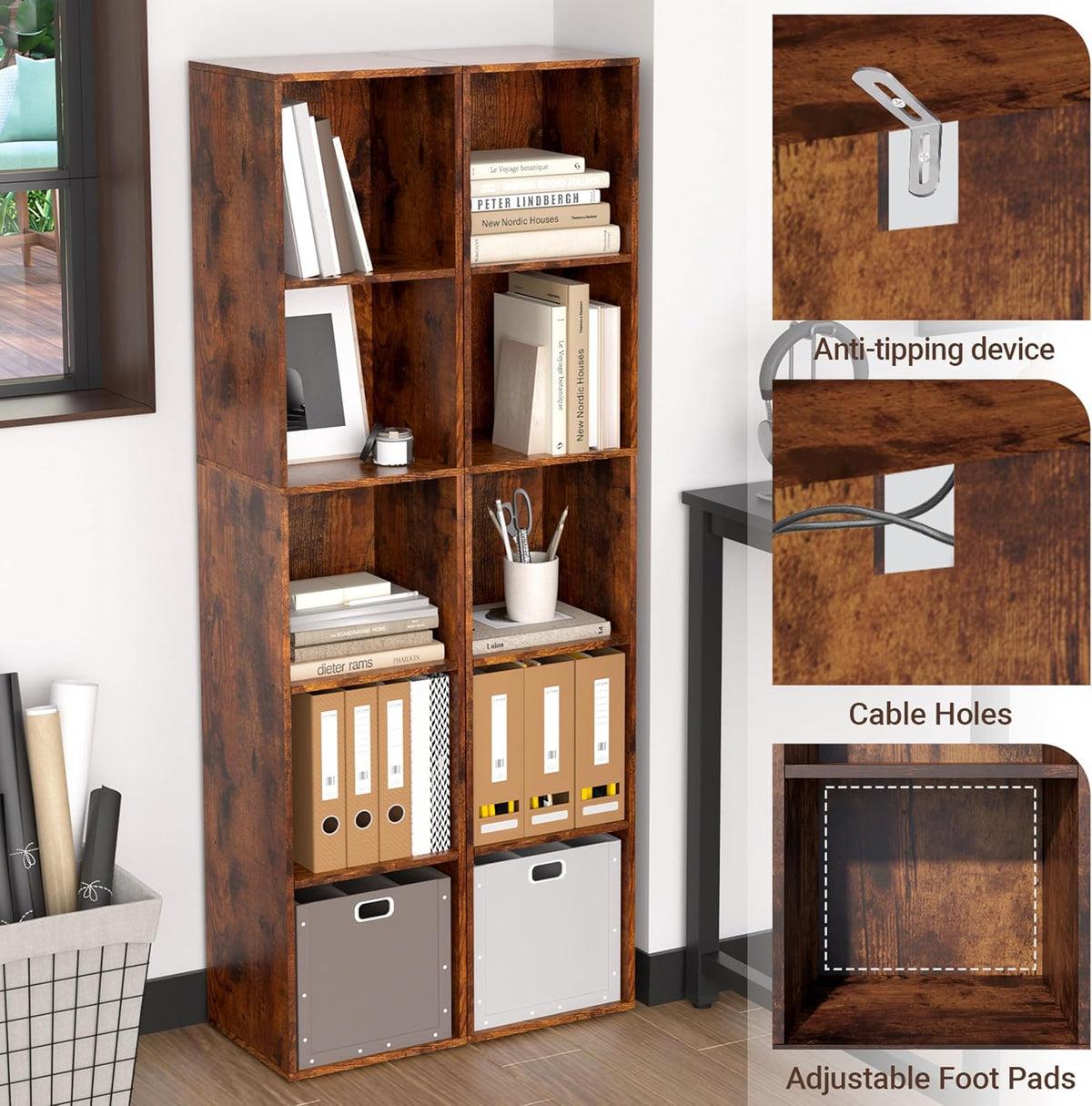 Cube Storage Organizer, 5 Cube Retro Bookshelf, Freestanding 5 Tier Open Shel...