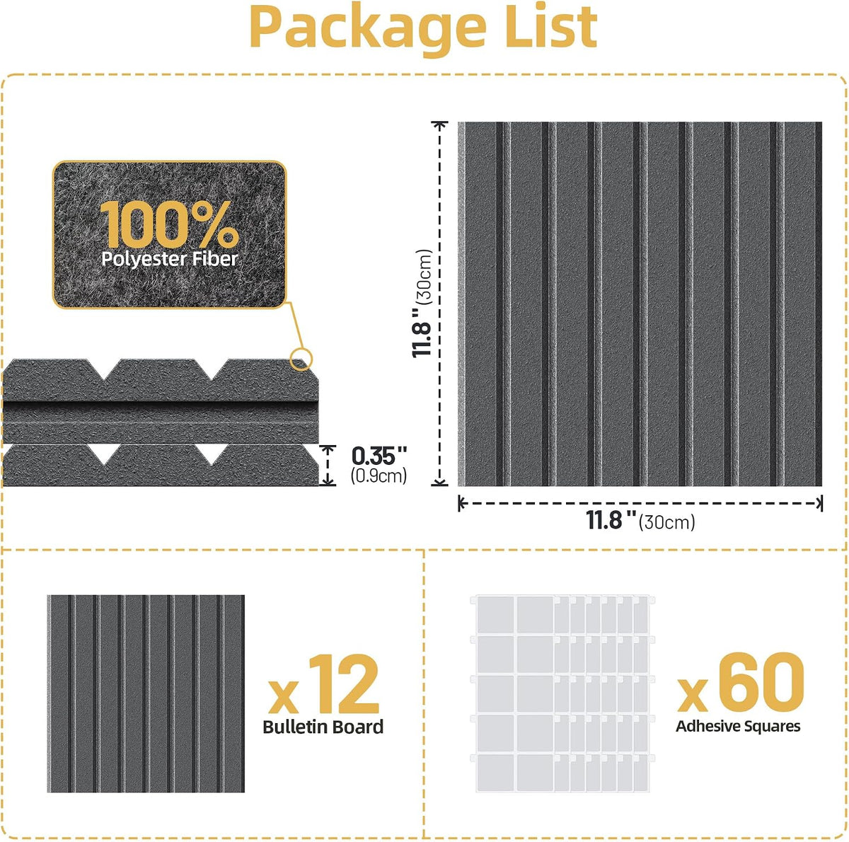 Large Cork Board for Walls 12 Pack Bulletin Board with 60 Adhesive Tabs