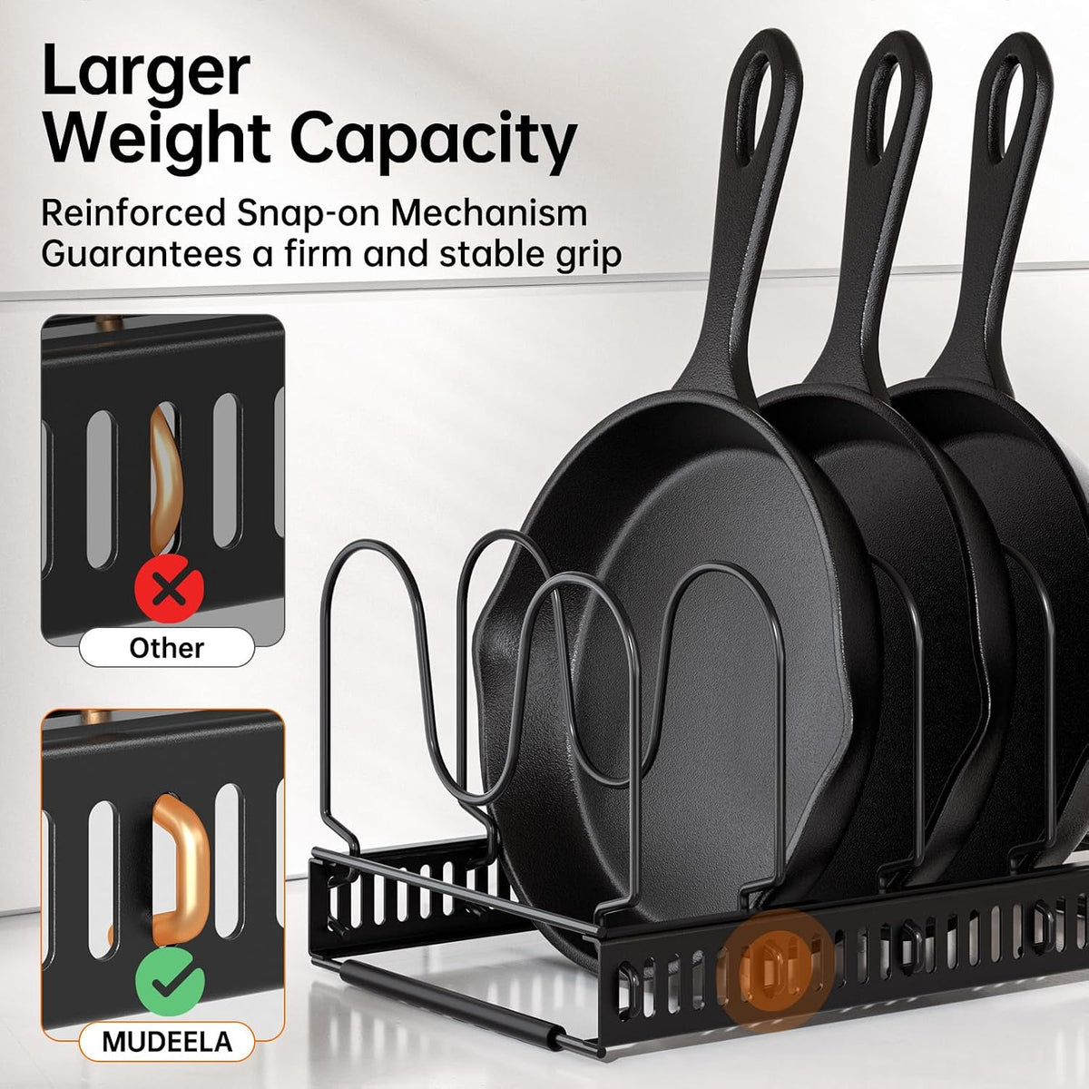 MUDEELA Expandable Pot Pan Lid Organizers inside Cabinet, 14 Divider-Black