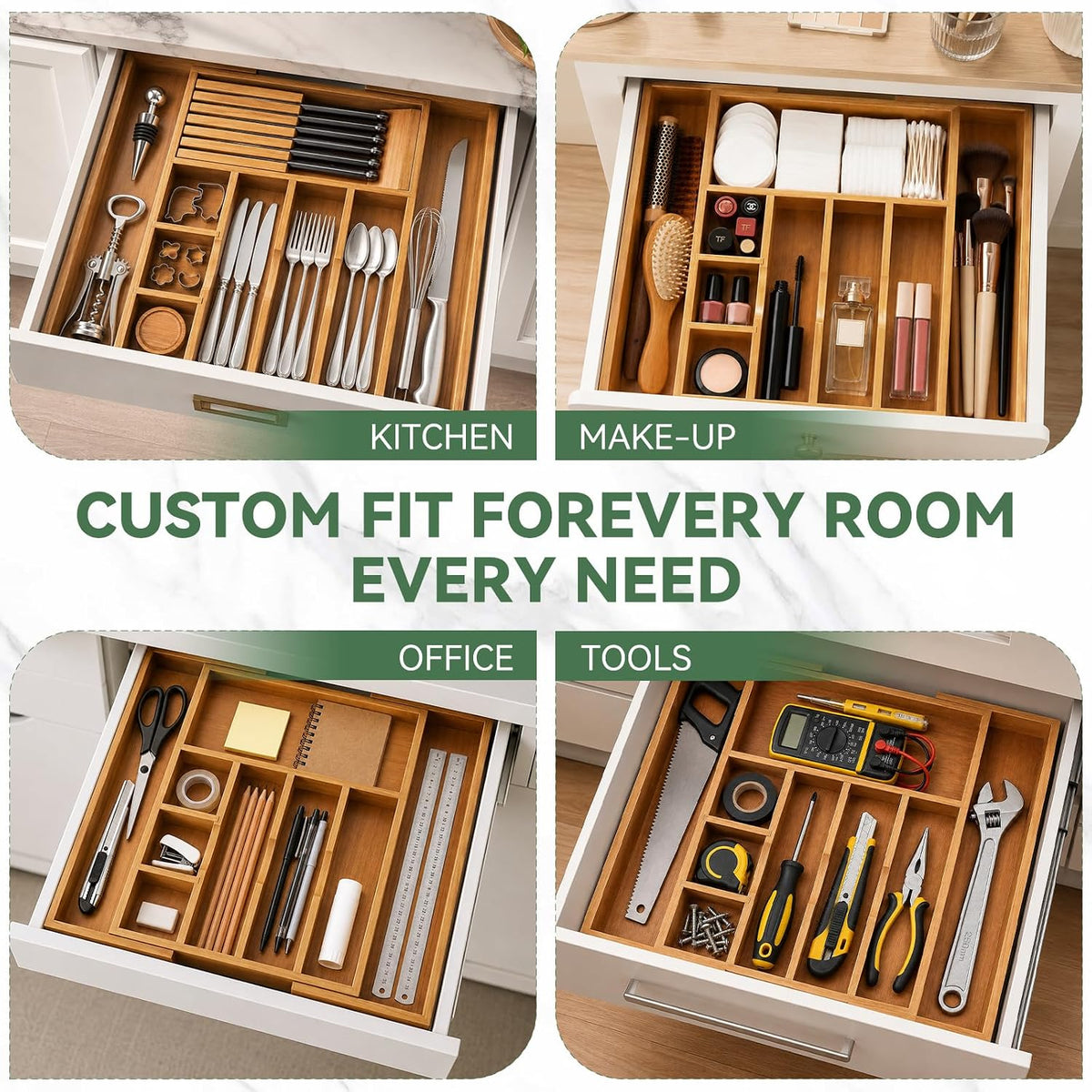 Luxury Teak Expandable Kitchen Drawer Organizer - Cutlery & Utensil Tray