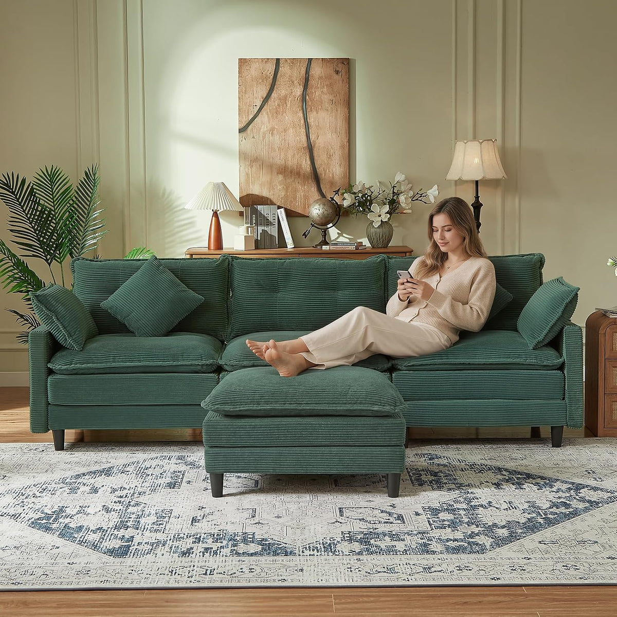 Match Ottoman Only for Cloud Modular Sectional Couch Sectional, Corduroy Foot...