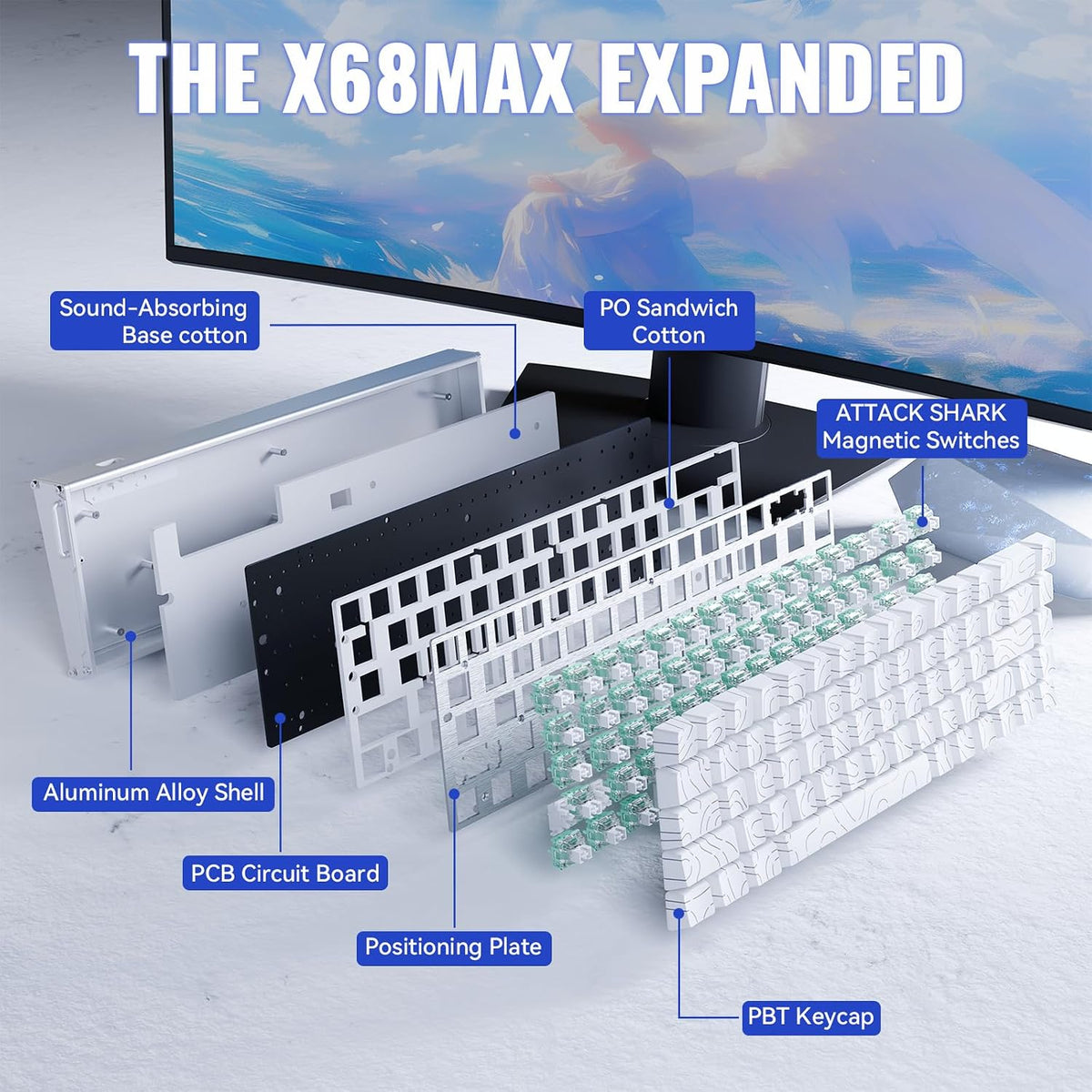 ATTACK SHARK X68MAX HE Wired RT RGB Mechanical Gaming Keyboard-WhiteContour
