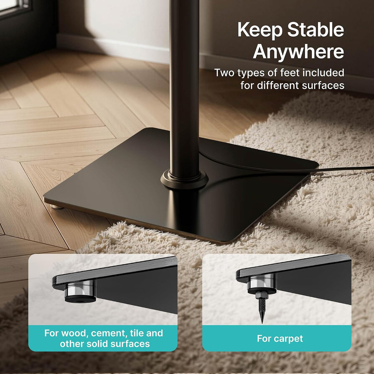 Speaker Stands Pair, 30" Fixed Height, 55lbs Weight Capacity, Glass Base