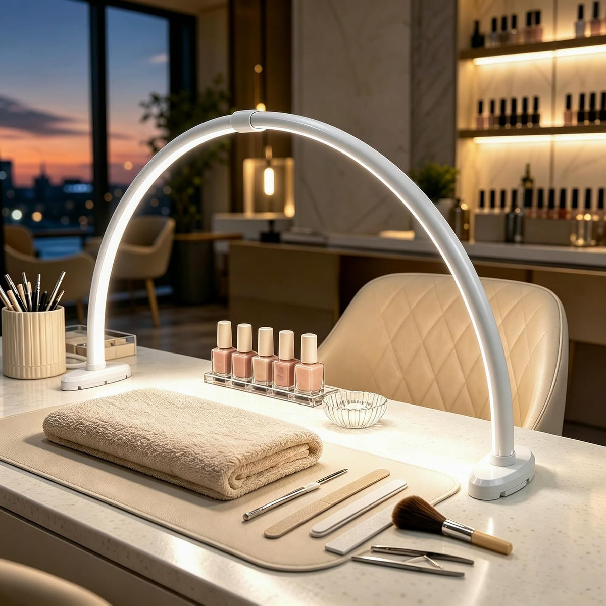 Half Moon Nail Light, 180° No Shadow LED Nail Desk Lamp with Foldable Height ...
