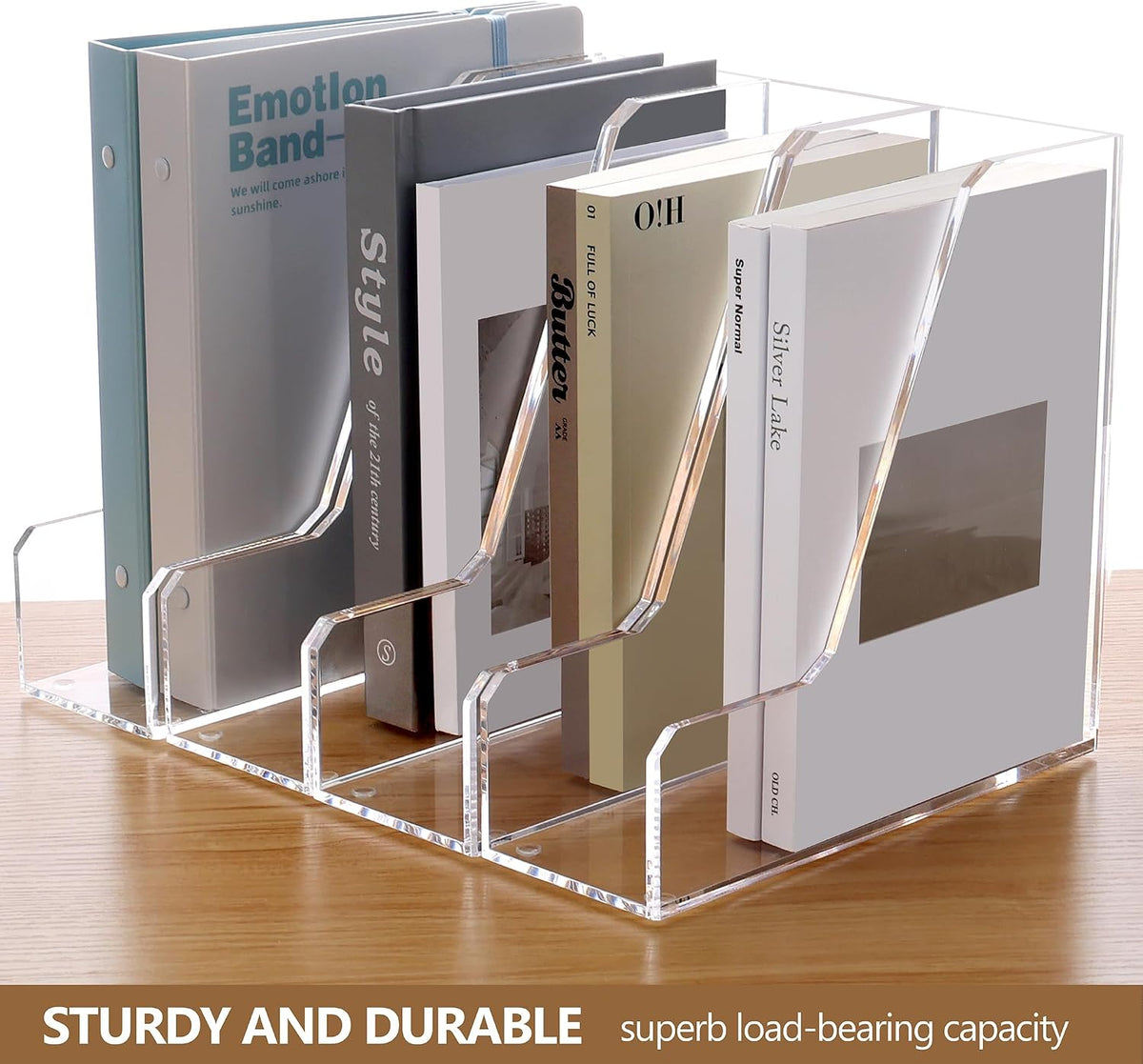 SANRUI 2 Pack Acrylic Magazine File Holder, Clear Vertical Desk Organizer