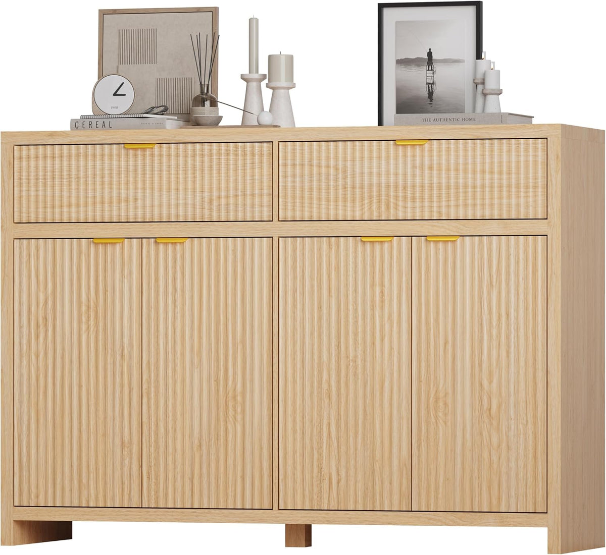 Fluted Sideboard Buffet Cabinet with Storage and Large Drawers, 55" W Cr...