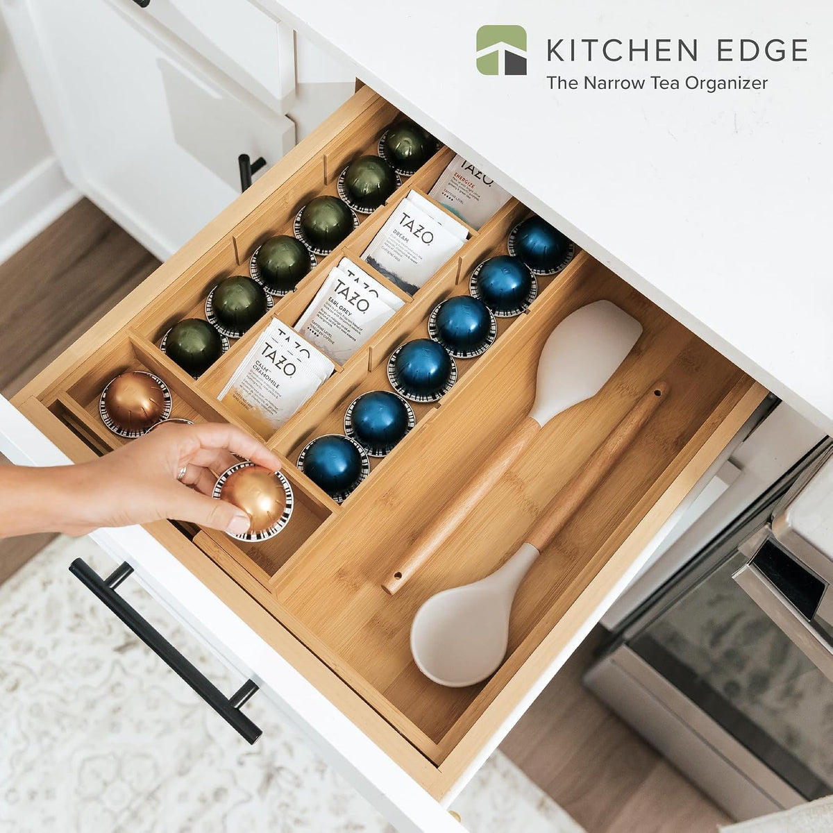 KitchenEdge Tea Bag & Coffee Pod Organizer, 9.7-17 in, Bamboo