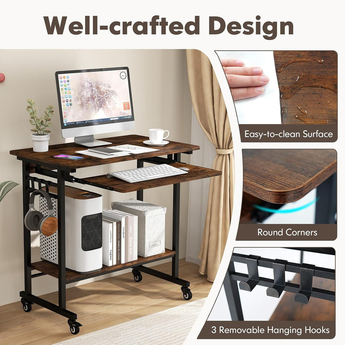 Tangkula Rolling Computer Desk Cart with Keyboard Tray, Mobile Portable Lapto...