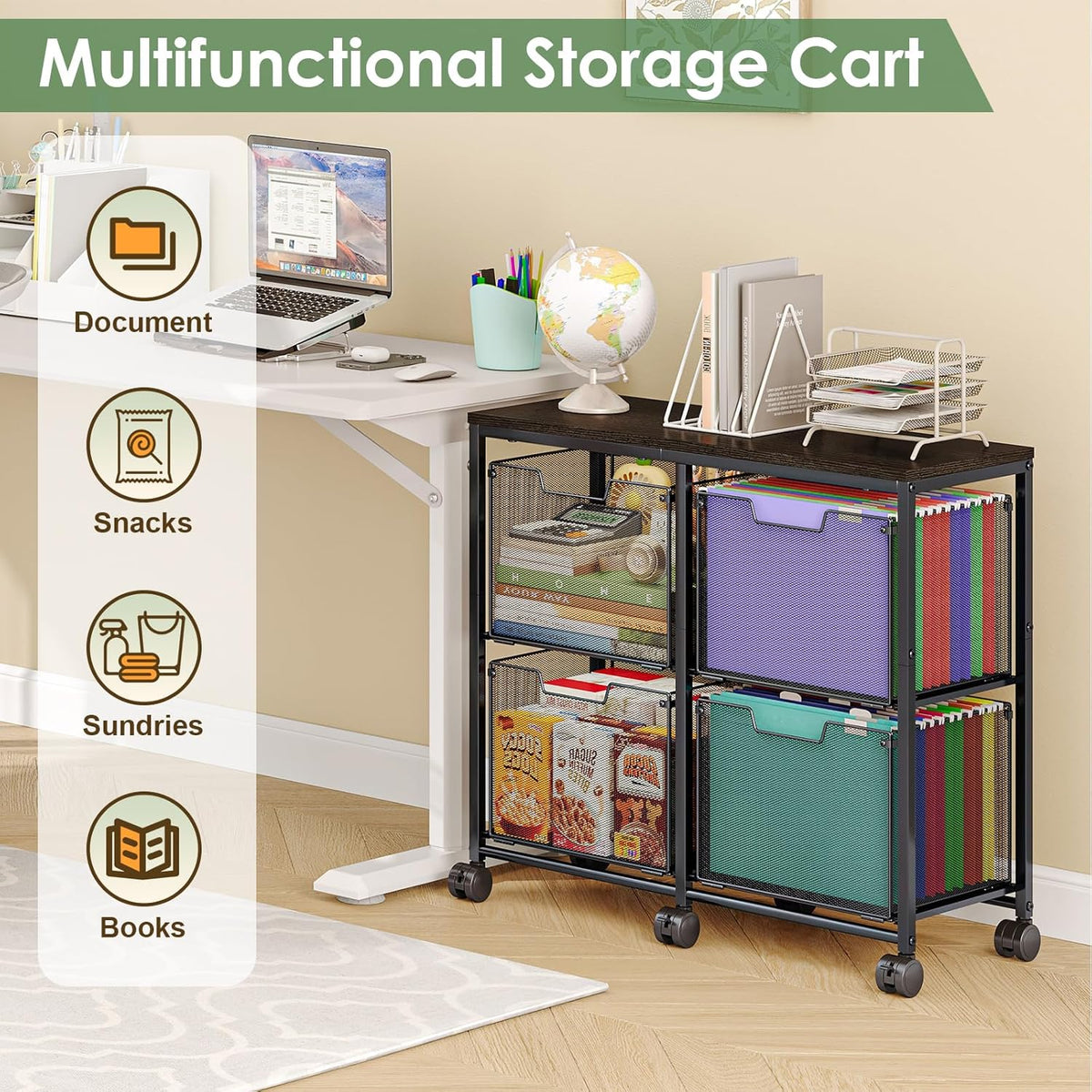 Sbanmao 4 Drawer Lateral File Cabinet, Mobile Filing Cabinet, Printer Stand w...