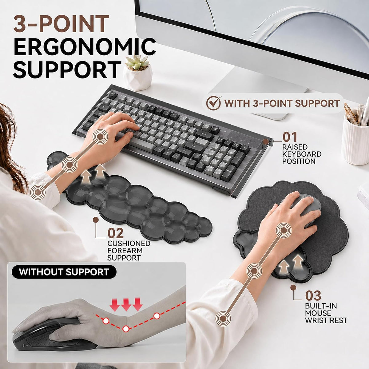 Keyboard Stand with Wrist Rest and Mouse Pad, Acrylic Keyboard Riser, Black