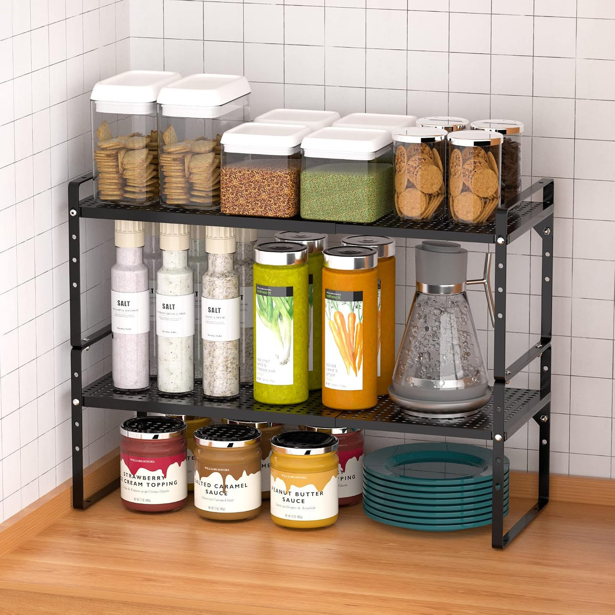 iPEGTOP Large Expandable Cabinet Storage Shelf Organizer Rack, Heavy Duty Sta...