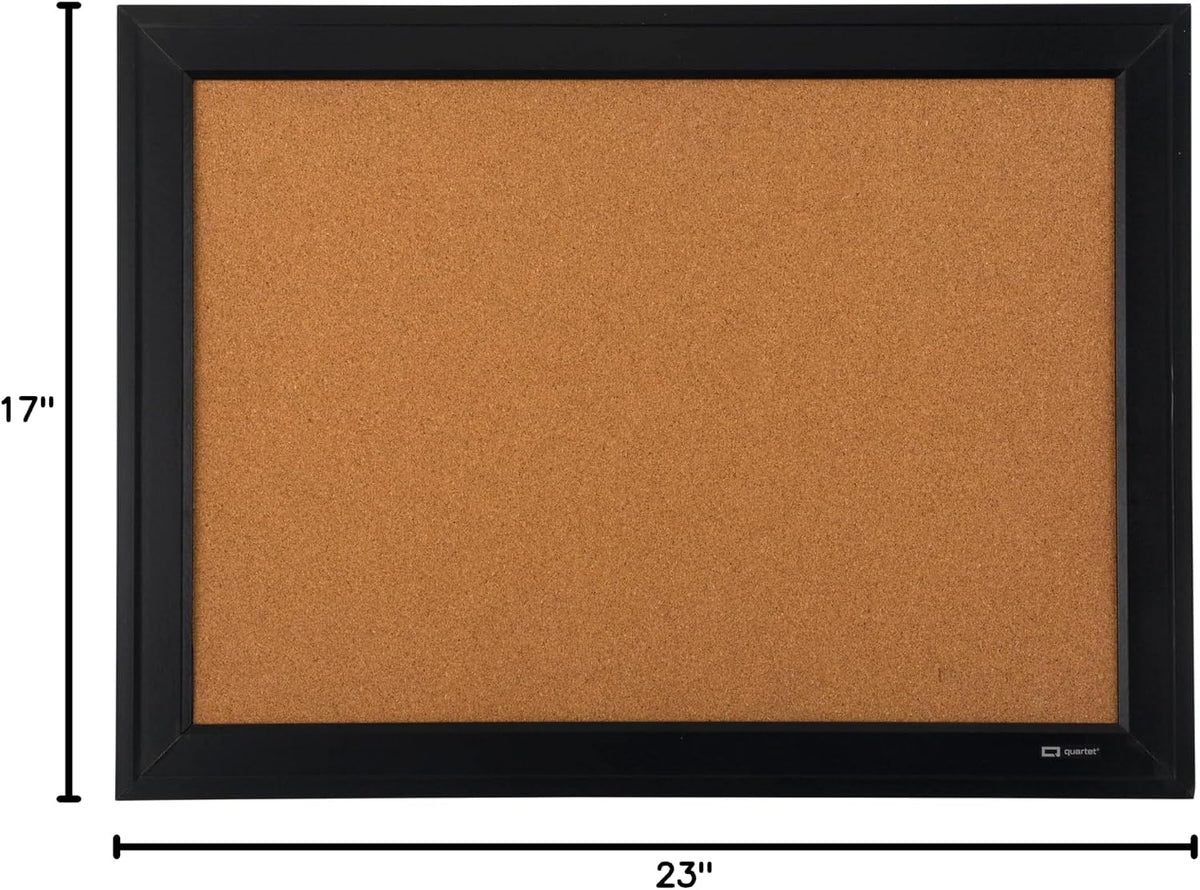 Quartet Cork Board Bulletin Board, 17" x 23", Framed Corkboard, Bla...