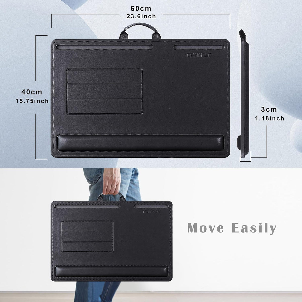 CENNBIE Leather Lap Desk with Memory Foam Cushion 24x16 Inches (Black)