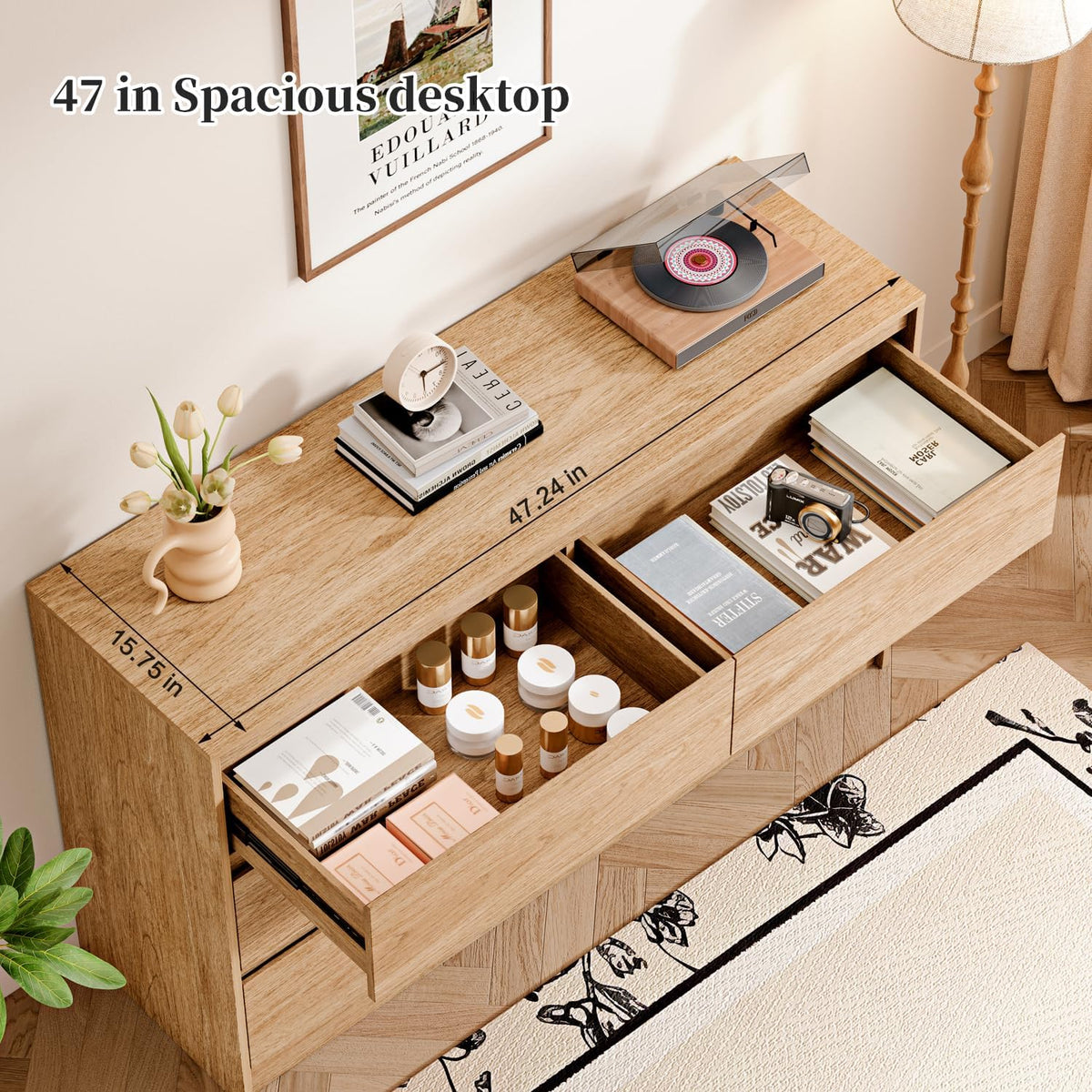 Chrangmay 6 Drawer Dresser,47.24" Wide Mid Century Chest of Drawers,Wood...