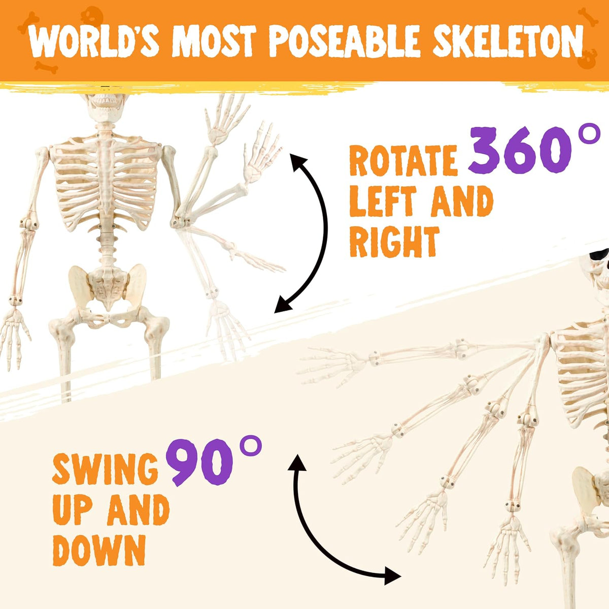 JOYIN 2PCS 36" Halloween Realistic Skeleton Decor, 3FT Full Body Stayabl...