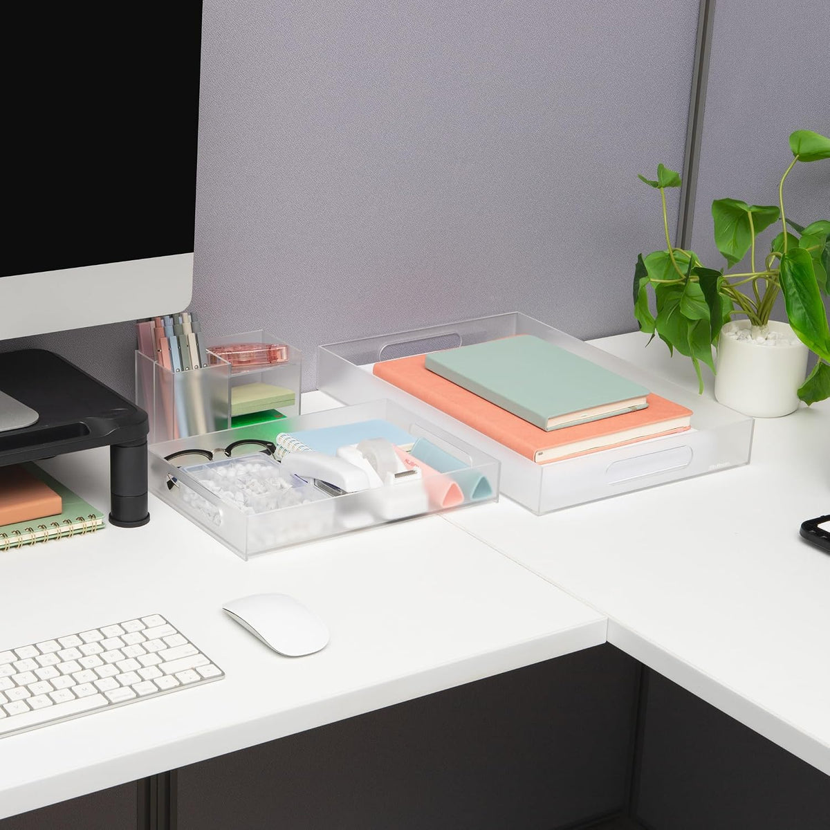 Mind Reader 3-Piece Acrylic Desktop Organizer Set, Frosted Clear Paper Tray, ...