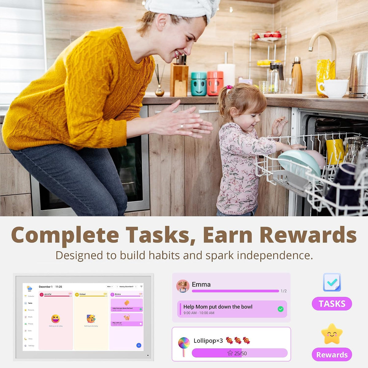 Digital Calendar 21", Electronic Family Chore Planner Wall Desk Touchscreen