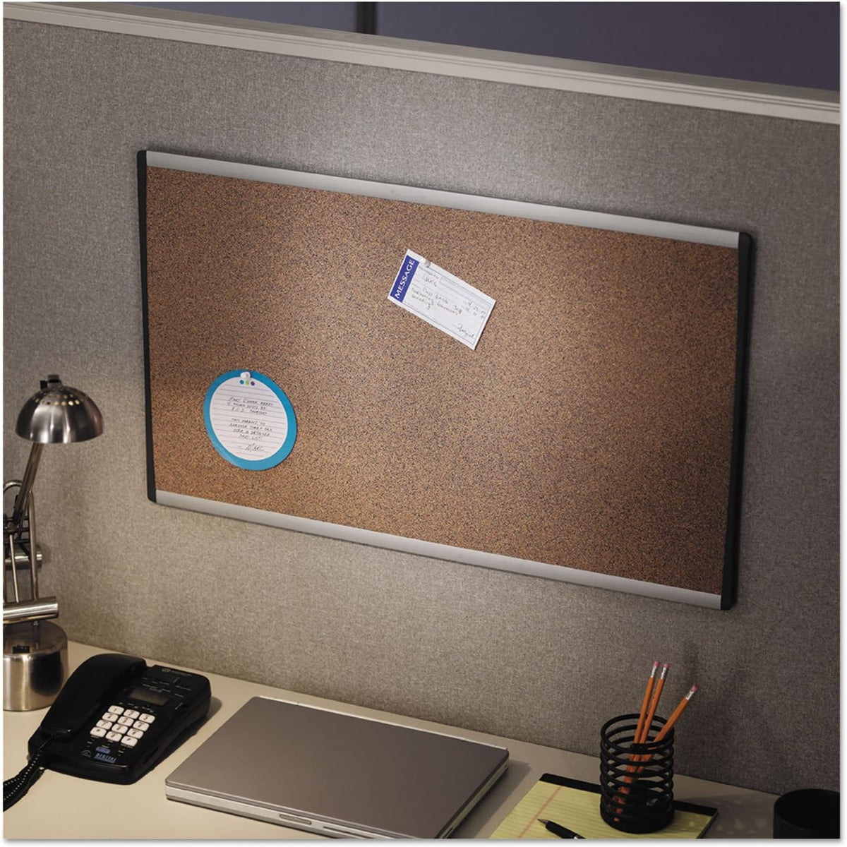 Quartet Bulletin Board, 30" x 18", Corkboard, Cubicle, Arc, Aluminu...