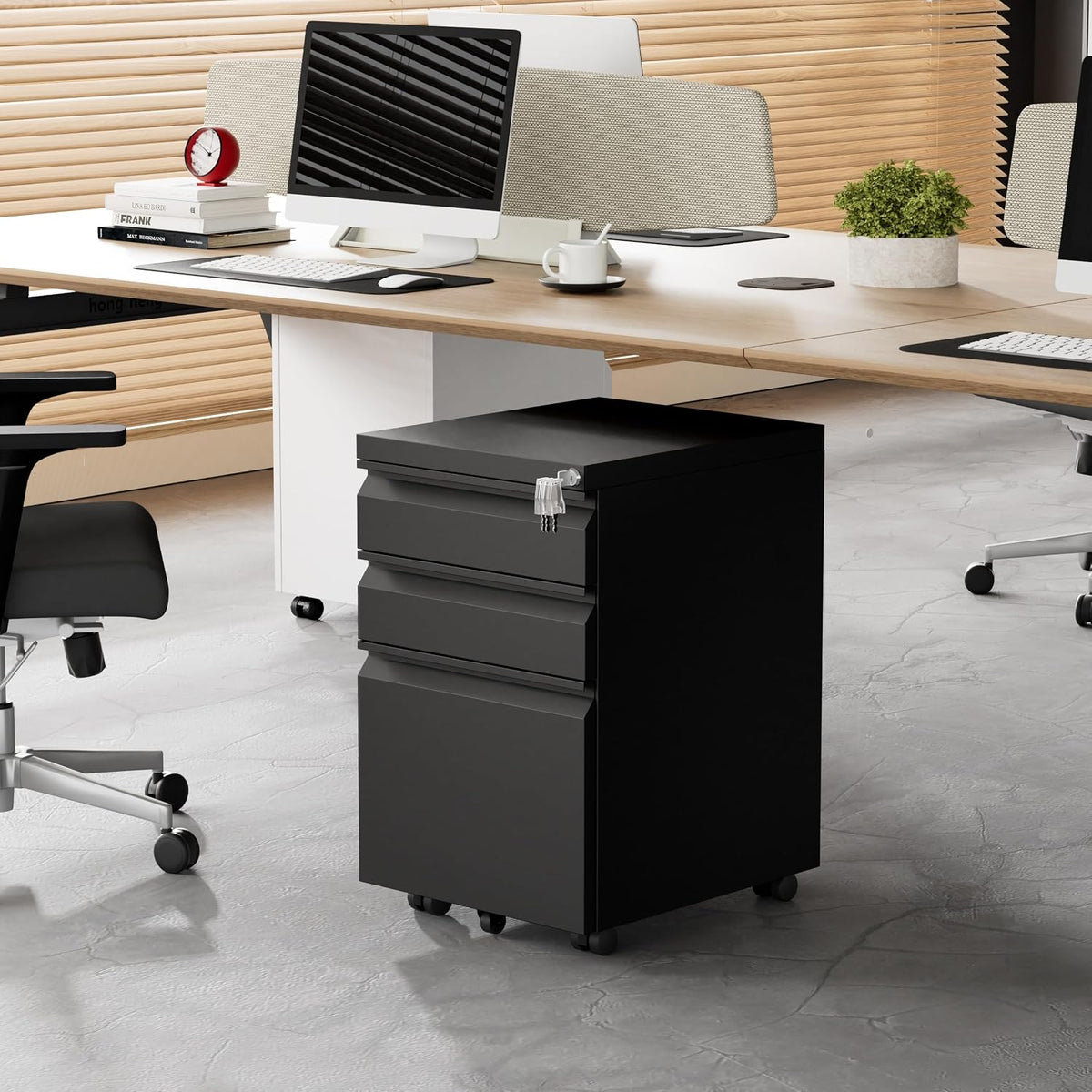 3 Drawer Metal Mobile File Cabinet with Lock and 4 Keys