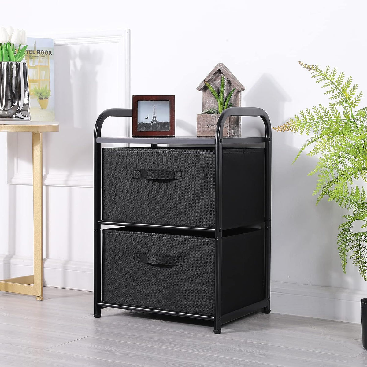 MAX Houser 2 Drawer Wide Fabric Dresser Storage Organizer Unit, Black