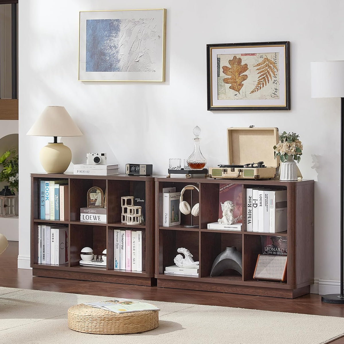 Joaxswe 6 Cube Bookcase, 40" Wide Low Horizontal Book Shelf w/Curved Edg...