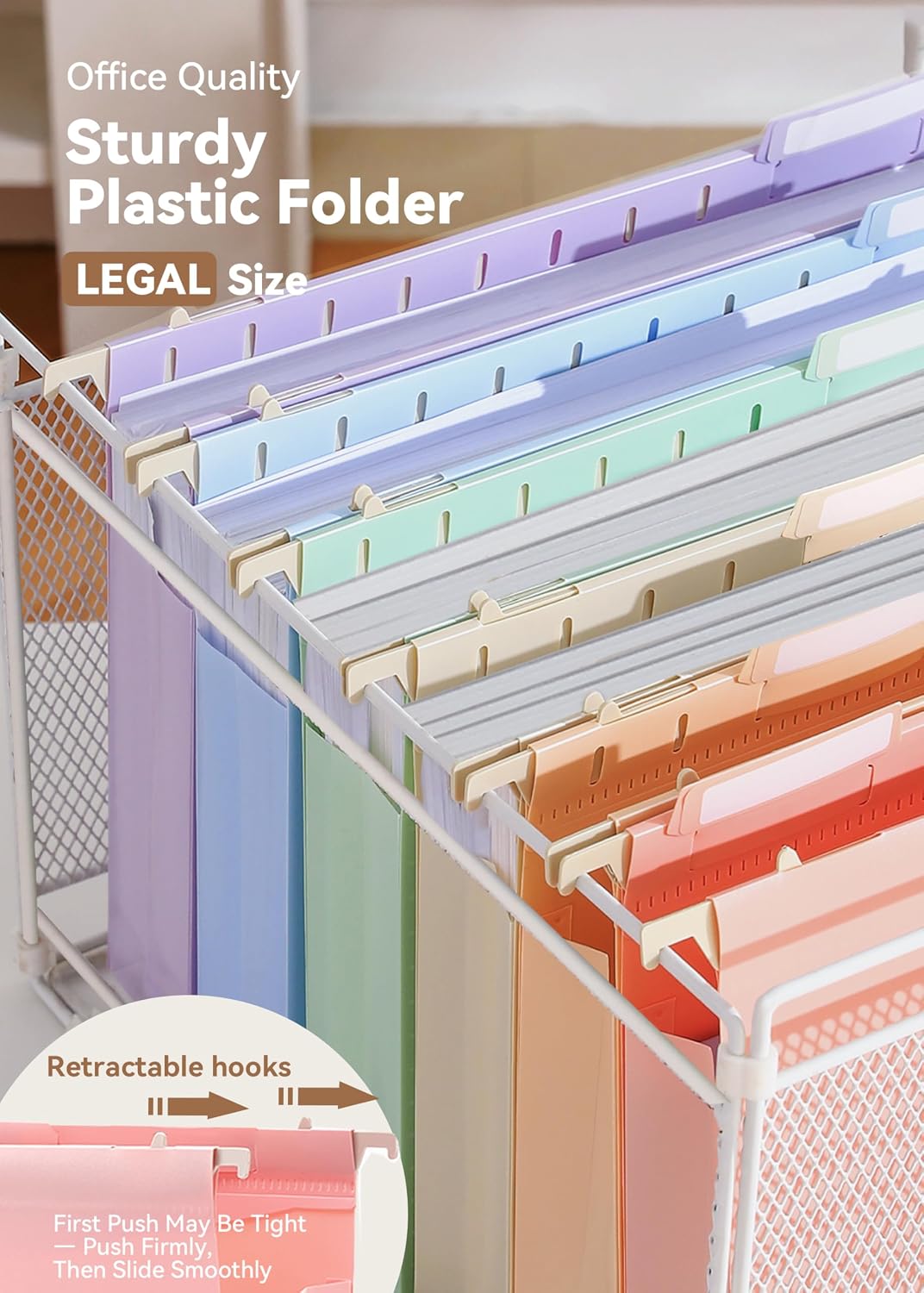 SortRax Legal Size Hanging File Folders, Plastic, 2" Expansion, Pastel