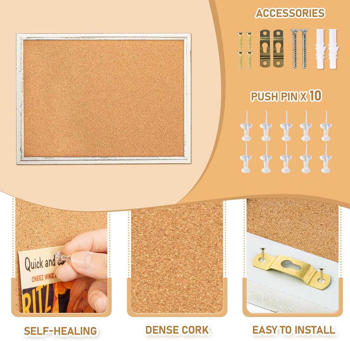 DOLLAR BOSS 36" x 24" Rustic White Cork Board