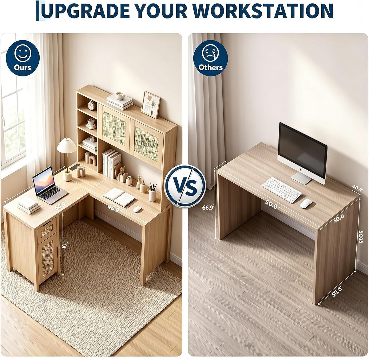 IDEALHOUSE L Shaped Desk with Storage, Computer Desk with Hutch, Wood