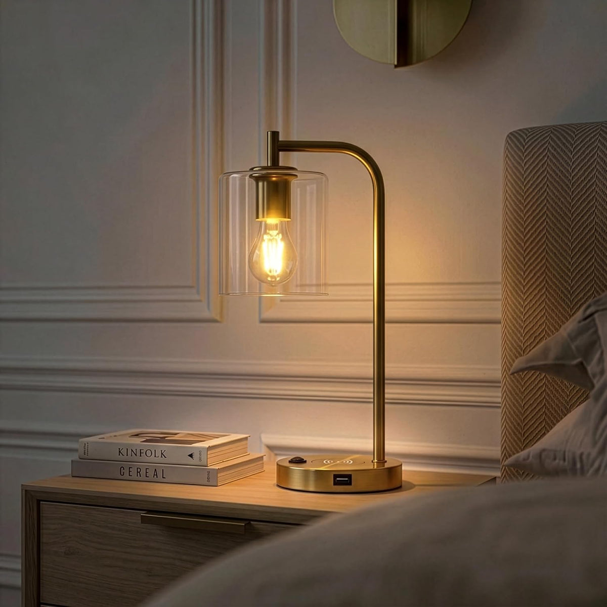 Brightech Elizabeth Table Lamp with Wireless Charging Pad and USB Port, Bedsi...