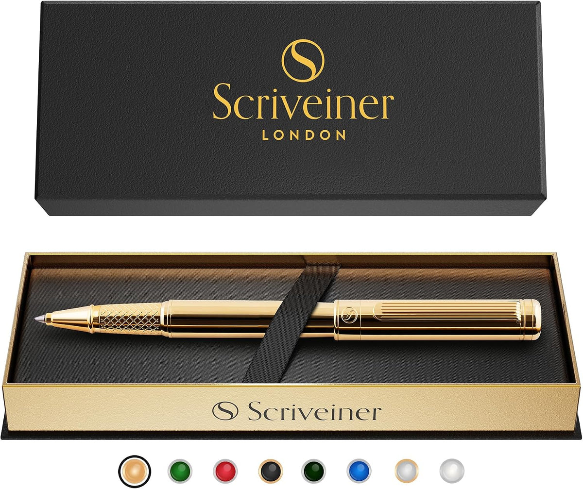 Scriveiner Gold Rollerball Pen - Stunning Luxury Pen, Real Gold Plating, Schm...