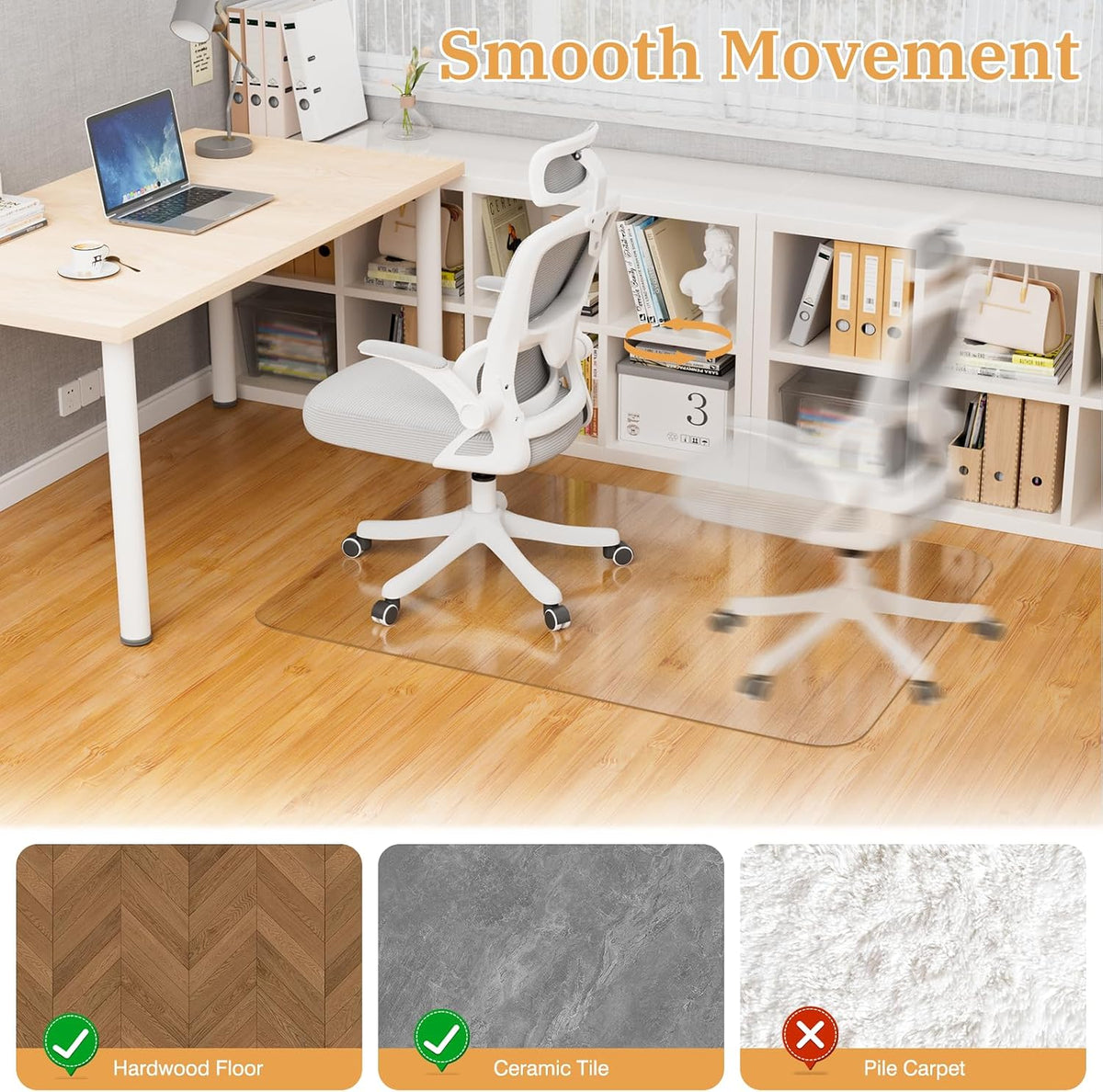 Office Chair Mat for Hardwood Floor, 36" x 48" Clear Plastic