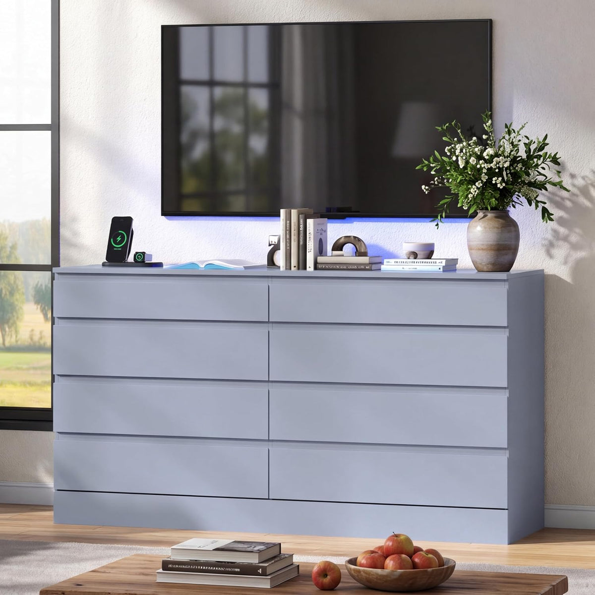 Gyfimioe 8 Drawer Dresser with Power Outlet, White Dresser for Bedroom Chest ...