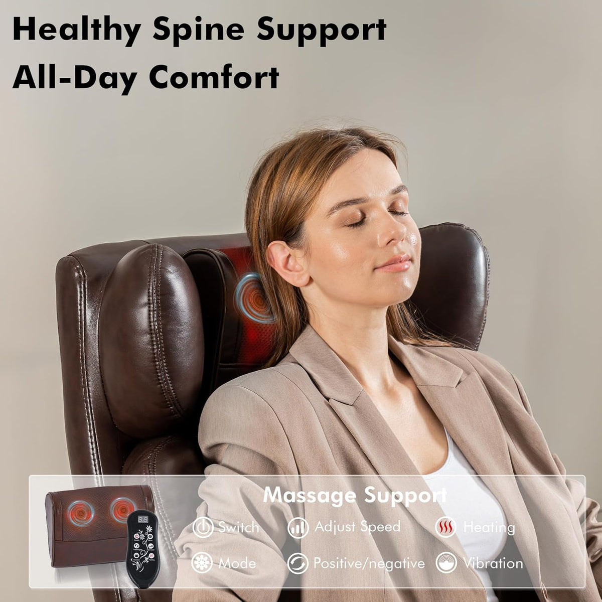 Big and Tall Ergonomic Massage Office Chair with Footrest, PU Leather Brown