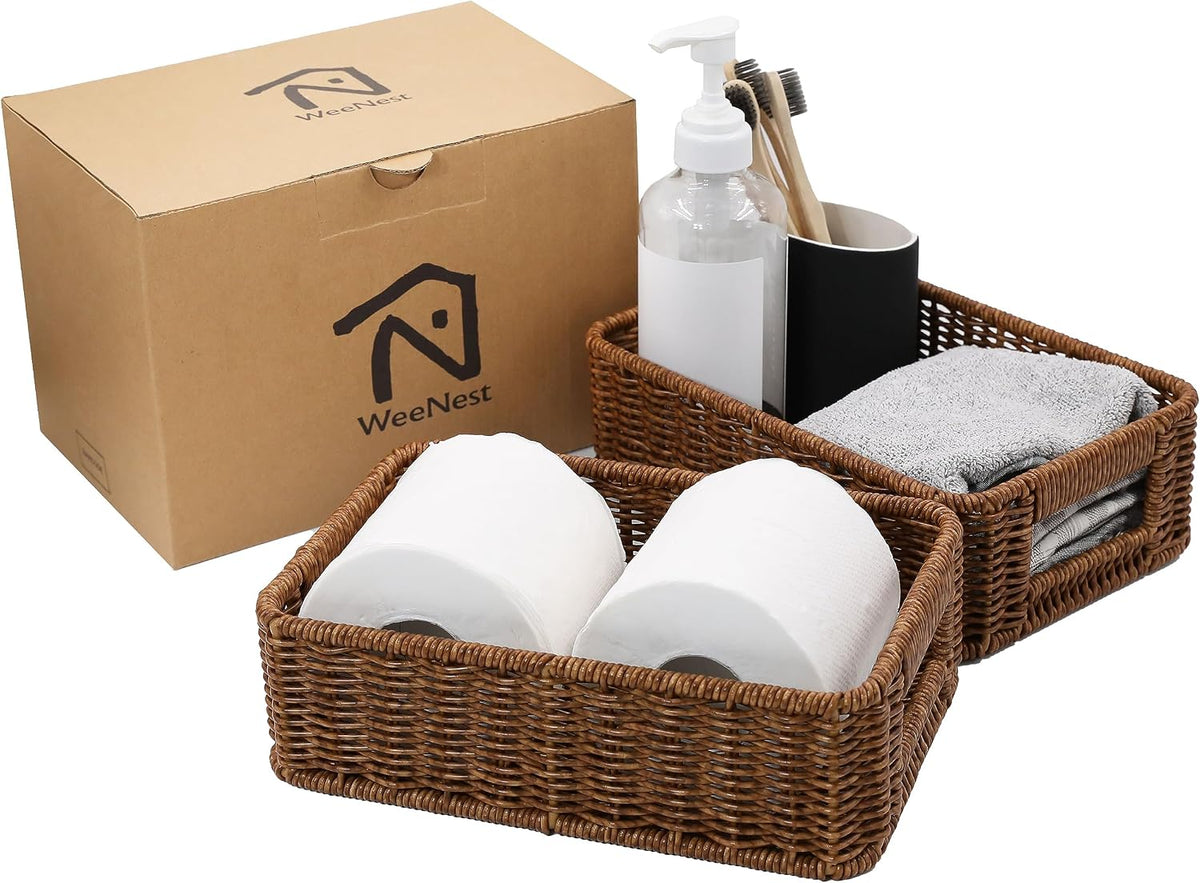 WeeNest Baskets for Organizing, Basket Small, Toffee, Set of 2