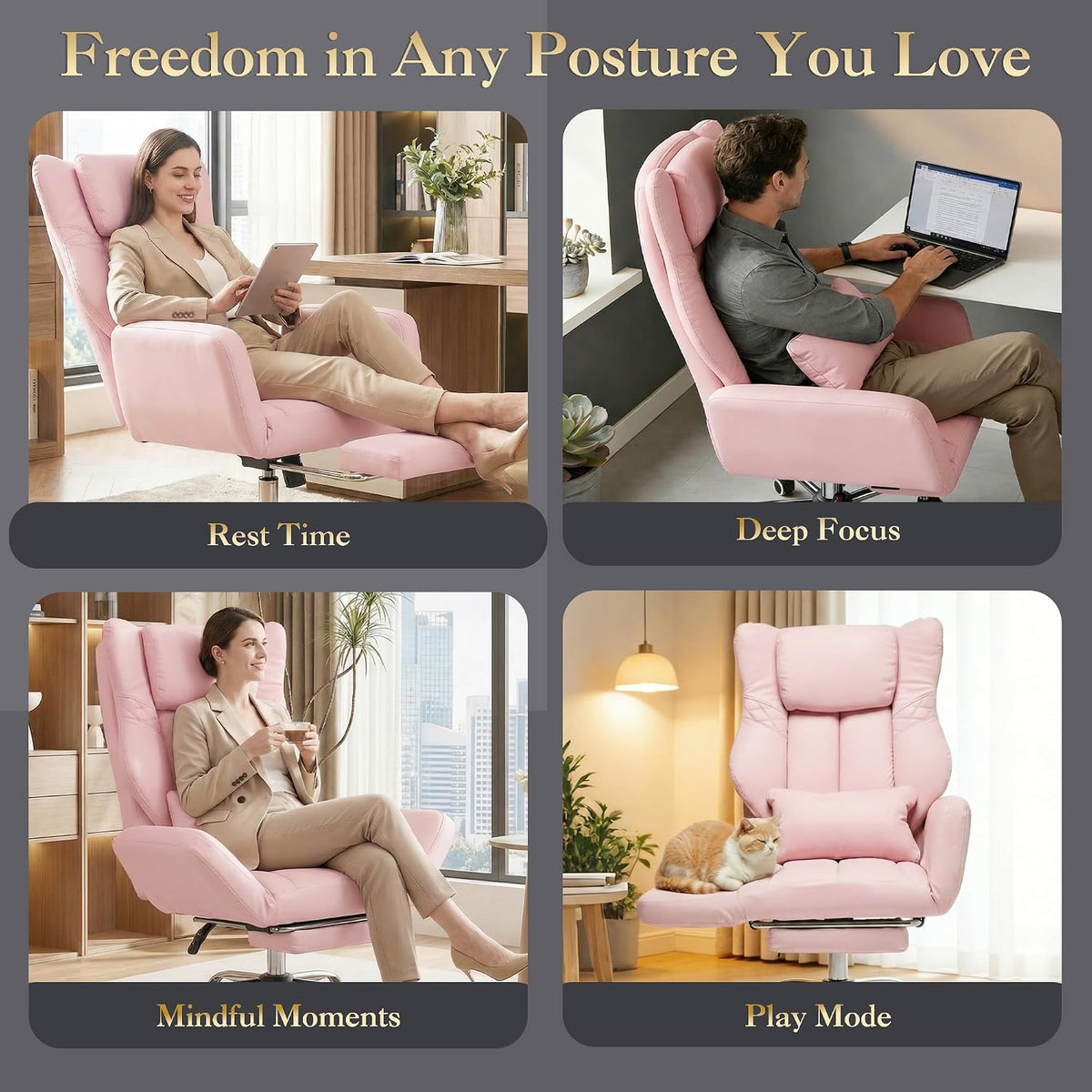 Cross Legged Office Chair with Adjustable Armrests & Headrest