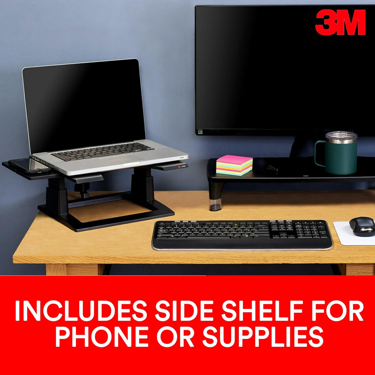 3M Adjustable Notebook Riser, 13 in x 13 in x 2 in