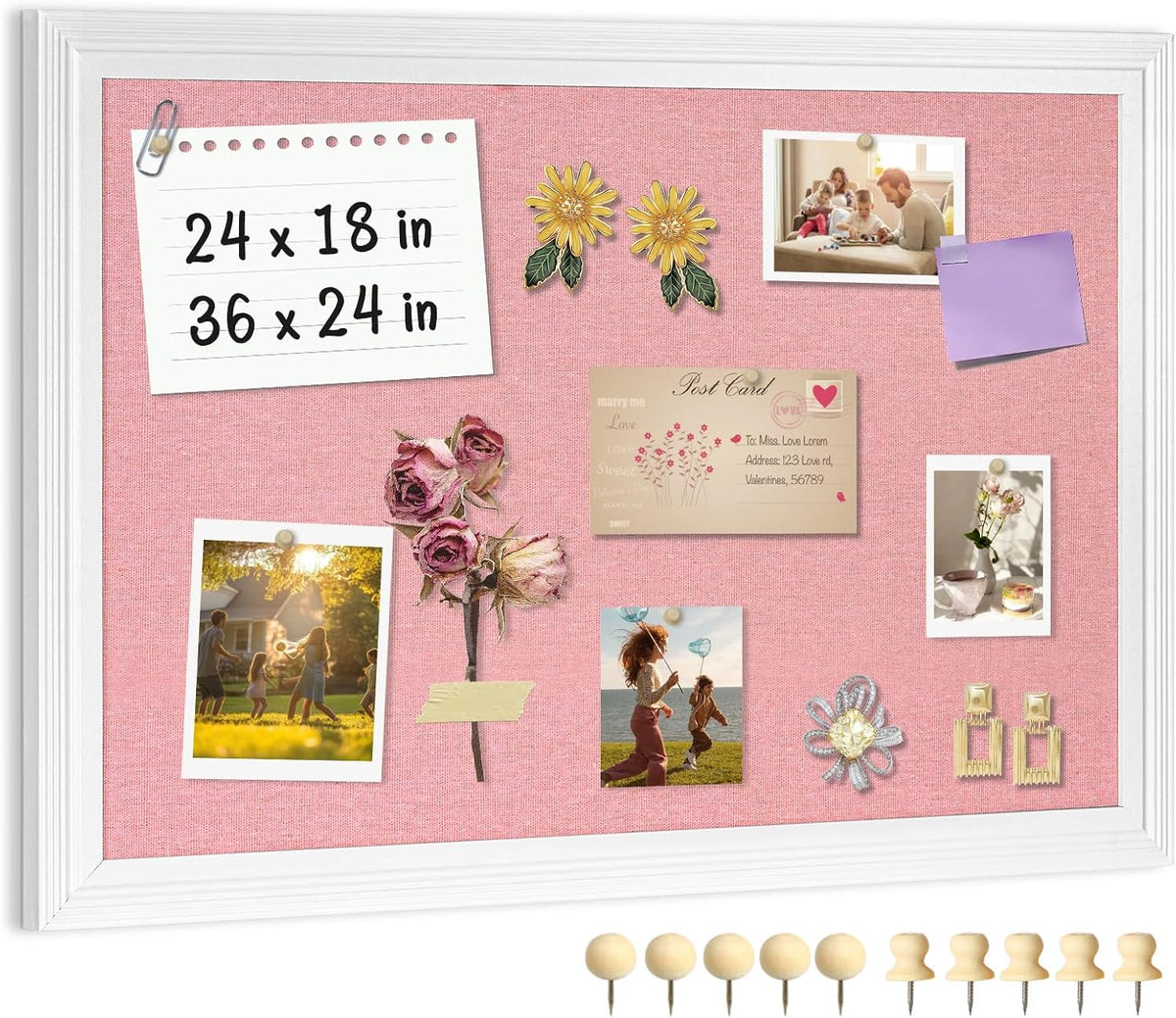 Large Wood Framed Cork Board with Linen, 24" x 18" (Pink)