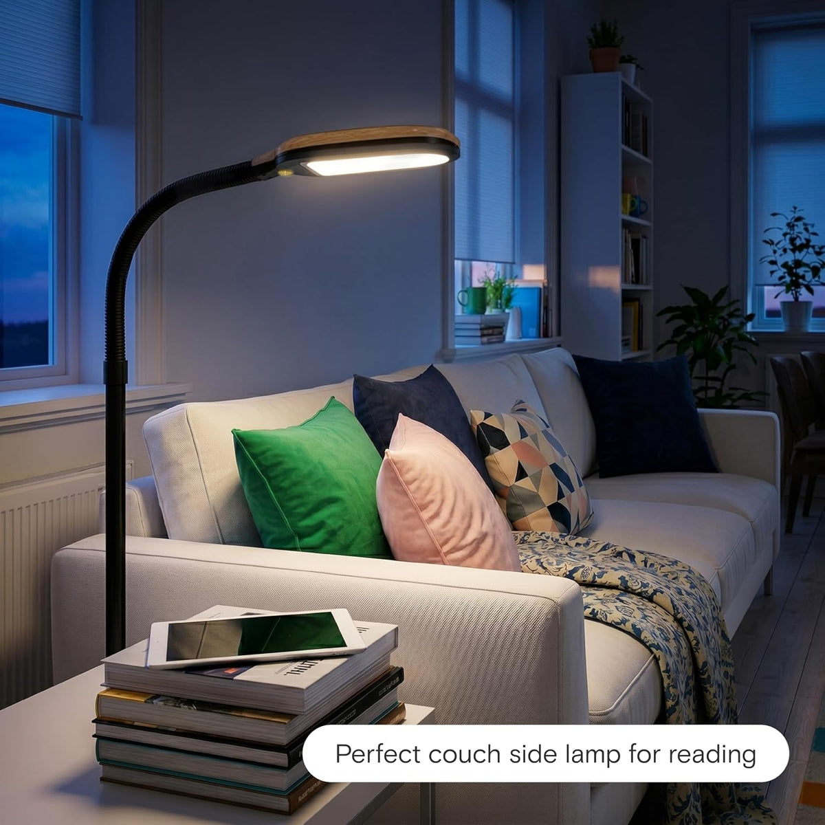 Brightech Litespan - LED Floor Reading Lamp, Modern Wooden Style, Adjustable ...