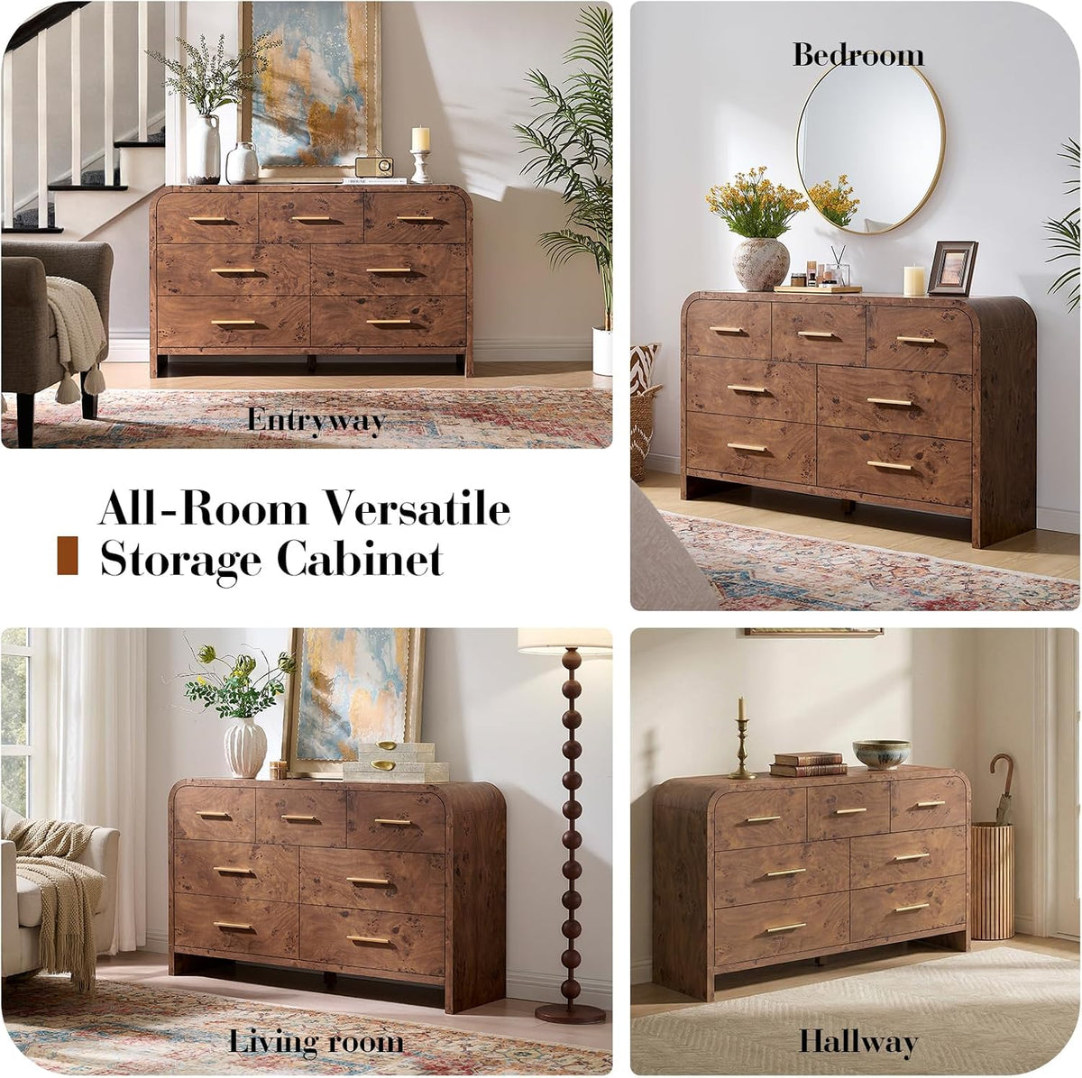 Curved Drawer Dresser for Bedroom with 7 Drawers, 54'' Wide Chest of ...
