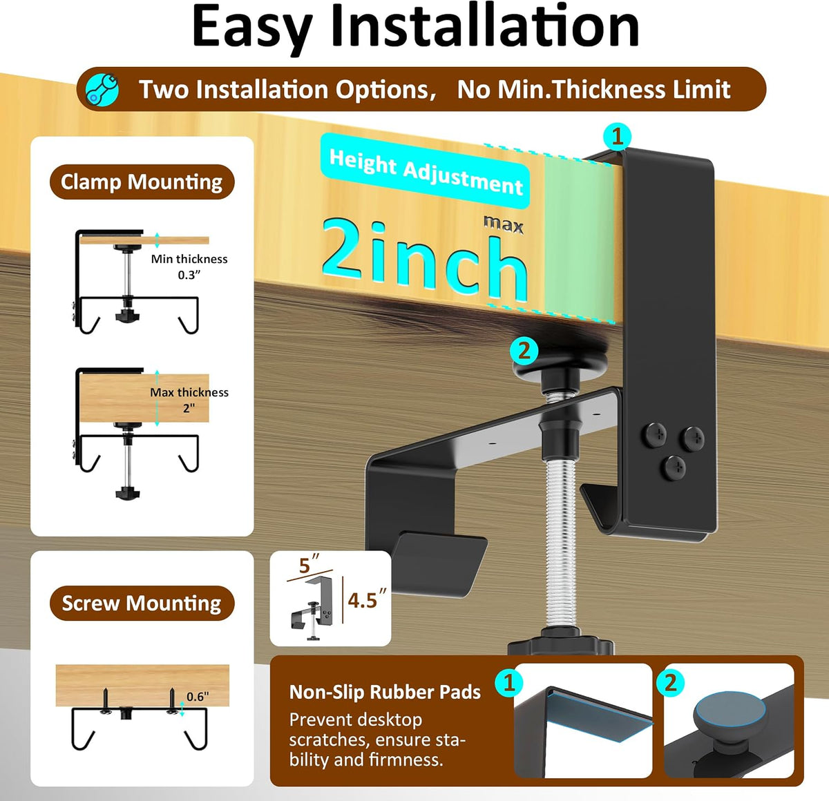 48" Gaming Under Desk Cable Management Tray, Black No Drill Cord Organiz...
